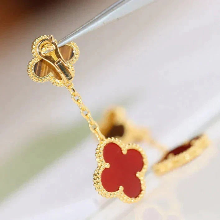 VCA CLOVER 2 MOTIF TIGER EYE CARNELIAN EARRINGS