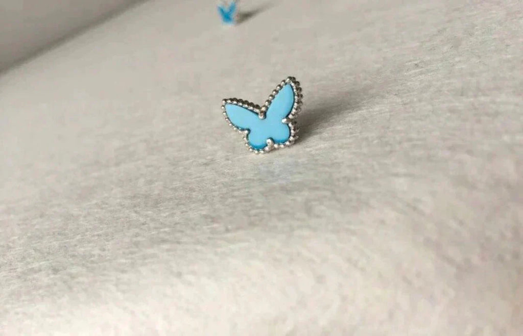 VCA BUTTERFLY TURQUOISE EARRINGS SILVER