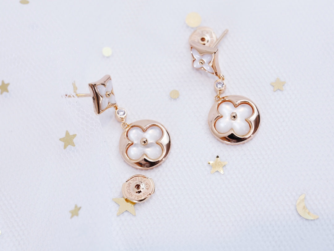 LOUIS VUITTON STAR AND SUN PINK GOLD MOP DROP EARRINGS