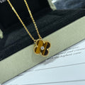 VCA CLOVER 15MM DIAMOND AND YELLOW TIGER'S EYE AGATE necklace