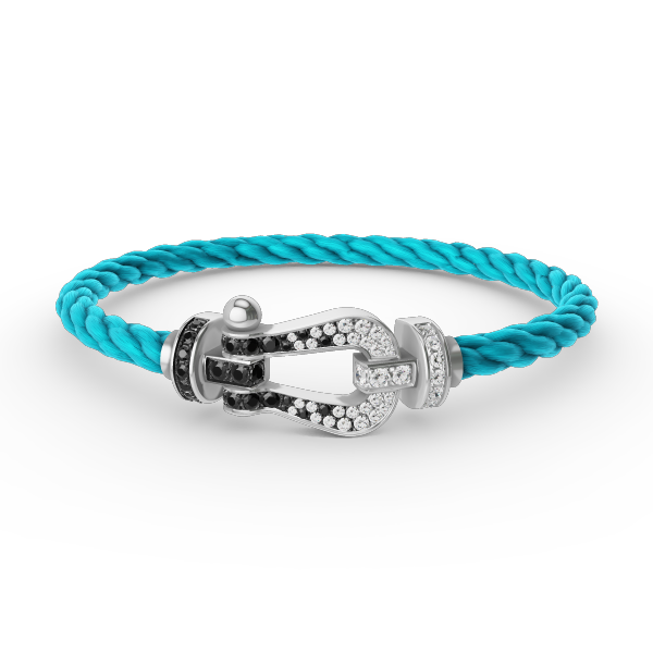 FRED FORCE LARGE HORSESHOE BLACK WHITE DIAMOND BRACELET SILVER