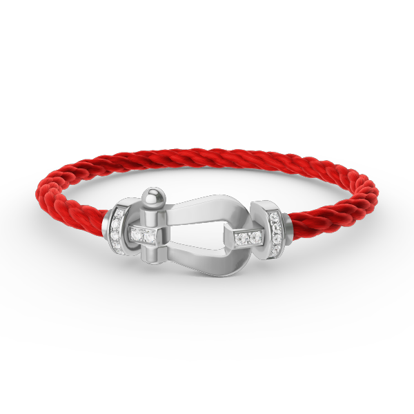 FRED FORCE LARGE HORSESHOE HALF DIAMOND BRACELET SILVER